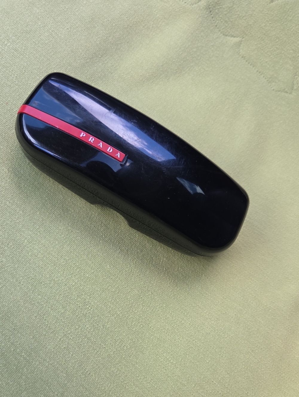 Prada Black Sunglasses Case with Red Logo Stripe
